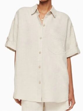 Aritzia Wilfred Era Linen Blend Oversized Button Down Shirt Neutral Beige XL